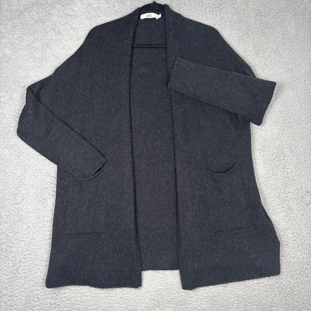 ITALY 0039 Wool Cashmere Open Cardigan Heathered Black Size Large Luxury